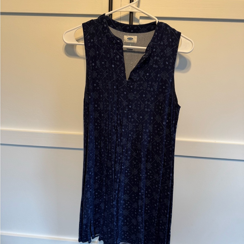 Navy Sleeveless Patterned Dress